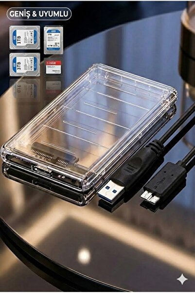Derwell Yeni 2025 2.5” HDD/SSD USB 3.0 to SATA Dönüştürücü Harici Şeffaf Taşı...