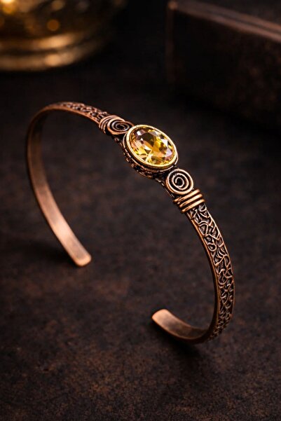 İyyaKee Women's Copper Bracelet with Natural Yellow Citrine Stone, Oval Model...