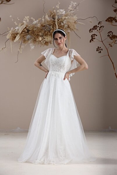 bride in love Lez Dantel Melek Kollu Gelinlik,nikah Elbisesi