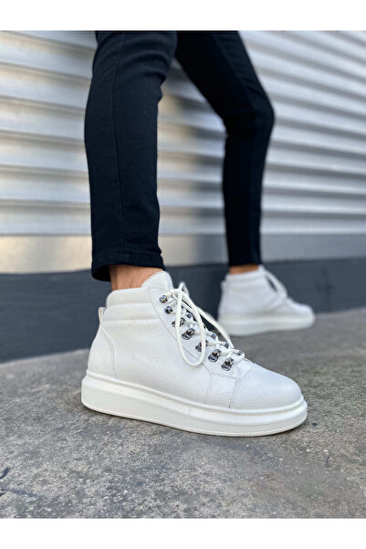 Run&Chic Jy206 Ottawa Lace-Up Orthopedic Sole Skin Men's Sports Boots Cbt White