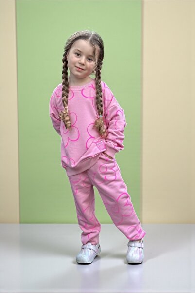 morbella Girl's Sweatshirt Tracksuit Set Cotton Patterned Top and Bottom Set