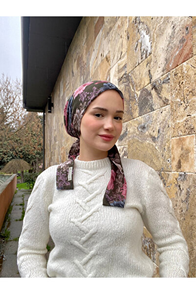 Anatolye Khaki Green Floral Pattern Cheesecloth Scarf Bonnet - Non-Slip Anti-...