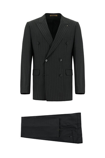 Kiğılı بدلة غوابيلو مخططة من الصوف بقصة قياسية وياقة مزدوجة الصدر من 6 دروب