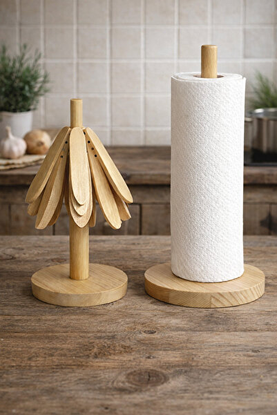Dia Bamboo Trivet Set & Bamboo Paper Towel Holder Set Countertop & Kitchen Or...