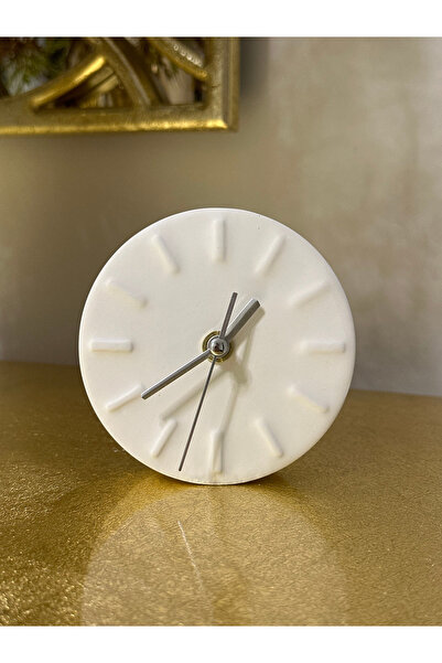 silmogen Dekoratif Masa Saati - Yuvarlak Model Masa Saati - Beyaz Renk - Taş ...