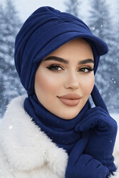 Aişe tesettür Set cu pălărie hijab și etolă, albastru marin