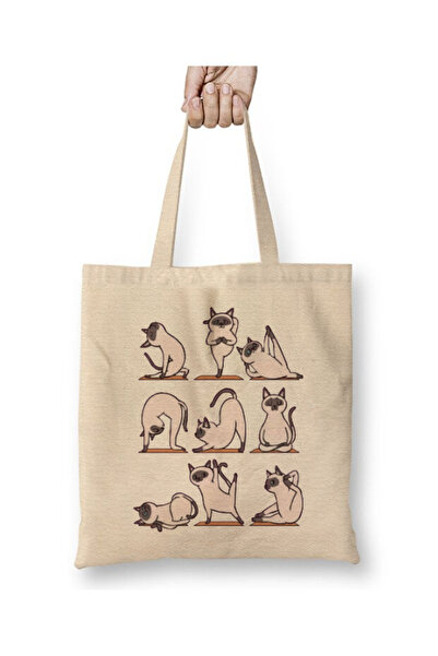 Toyaso Siamese Cat Yoga Cat Fitness Gym Siamese Cat Tote Bag Long Handle Shop...