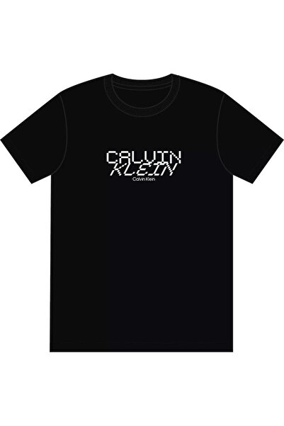 Calvin Klein Men's Patterned Crew Neck Short Sleeve Black T-Shirt Lv14Re818G-Ub1