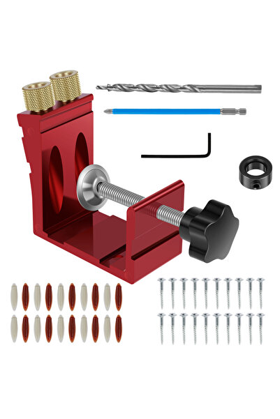 Choice1 Red 47Pcs Pket Hole Jig Adjustable Punch Lator 15 Degree Angle Hole D...