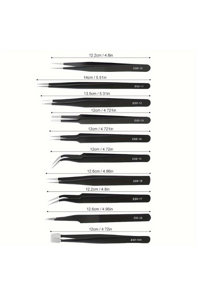 Choice مجموعة من 10 قطع من الملاقط الممتازة المضادة للكهرباء الساكنة، أدوات ص...