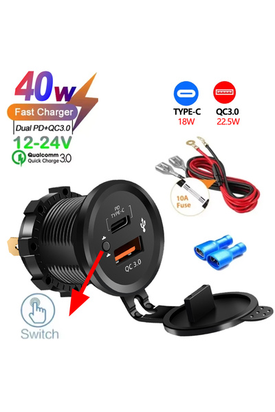 Choice شاحن سيارة USB بمنفذين/ثلاثة/أربع منافذ PD QC 3.0 مع مقياس فولت ومقبس ...
