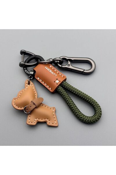Choice Style 2 French Bulldog Keychain Handmade Genuine Leather, Braided Rope...