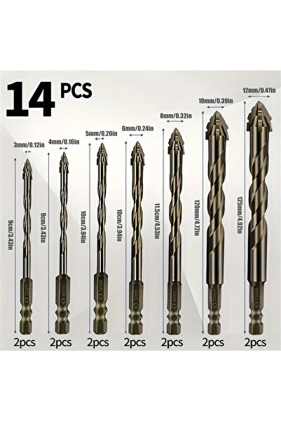 Choice Hexagonal 14pcs set 14pcs/set Carbide Four-Blade Serrated Drill Bit fo...