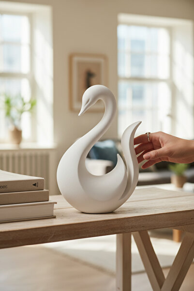 Pazarois Kuğu Figürlü Biblo Beyaz