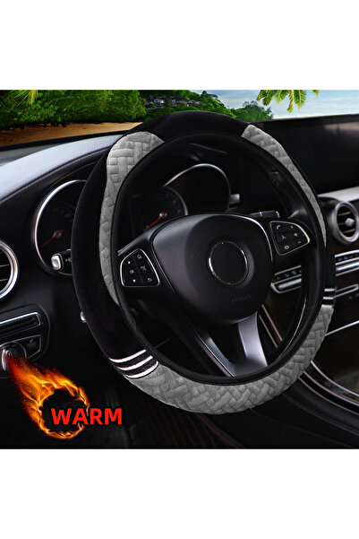 Choice غطاء عجلة قيادة سيارة رمادي فائق النعومة من القطيفة، دافئ للأذنين والي...