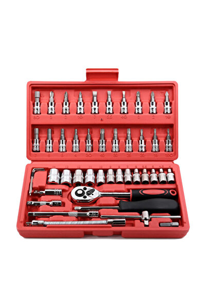 Choice 46PCSRed FSE 46 Pieces 1/4 Inch Drive Sket Ratchet Wrench Set, With Bi...