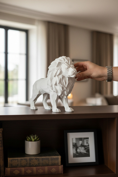 Pazarois Aslan Figürlü Dekoratif Biblo Beyaz