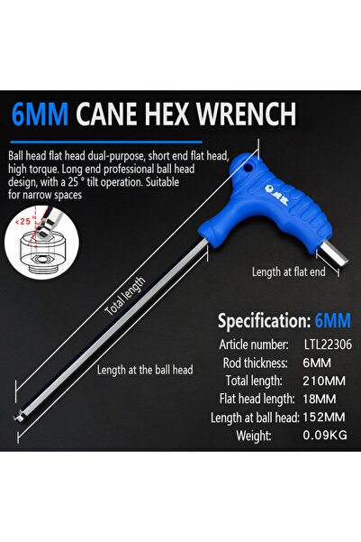 Choice3 LTL22306 1Pc Ball Head T-shape Hex Wrench 2-10MM CR-V Hex Key Hexagon...