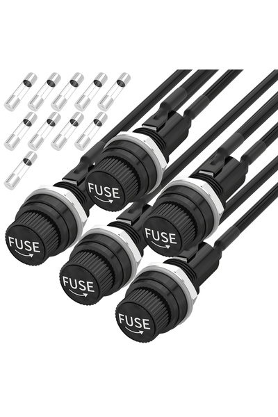 Choice حامل فيوزات مثبت على اللوحة، 5 قطع، 5 × 20 مم، 12 فولت تيار مستمر، غطا...