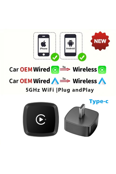 Choice1 محول صغير من النوع C لاسلكي CarPlay يعمل بنظام Android، دونجل ذكي للت...