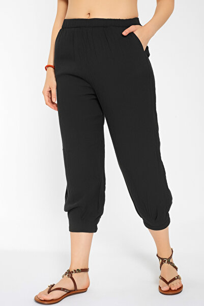 OBJE بنطلون أسود مطوي نسائي