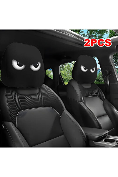Choice غطاء مسند رأس السيارة أسود اللون، قطعتان، بطبعة كرتونية مضحكة لعيون ما...