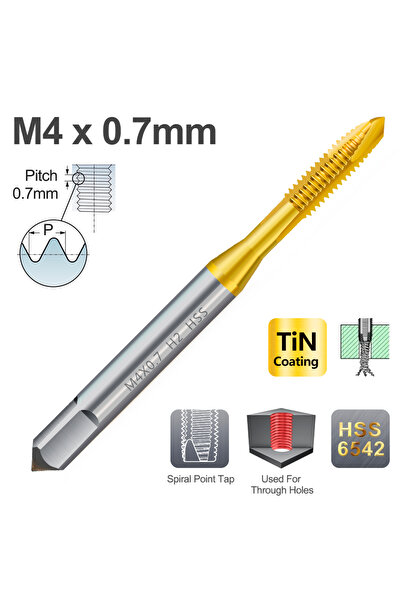 Choice14 M4x0.7 1pc HSS Titanium Coated Thread Tap Drill M2 M2.5 M3 M3.5 M4 M...