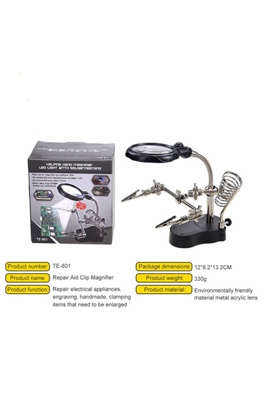 Choice TE-801 Helping Hands Soldering Station 3.5X 12X Magnifying Glass LED L...