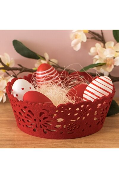 OEM Coș decorativ de Paște din fetru roșu cu model perforat