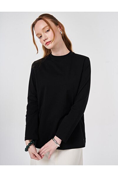 Kayra Stand Collar Knitted Blouse Black