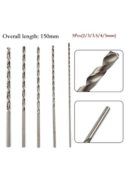 Choice 5pcs 150mm Extra Long High Speed Steel Drill Bit Set Silver Drill For ...