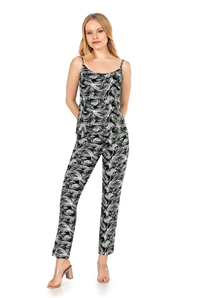 OBJE Women's Black Floral Viscose Long Bottoms
