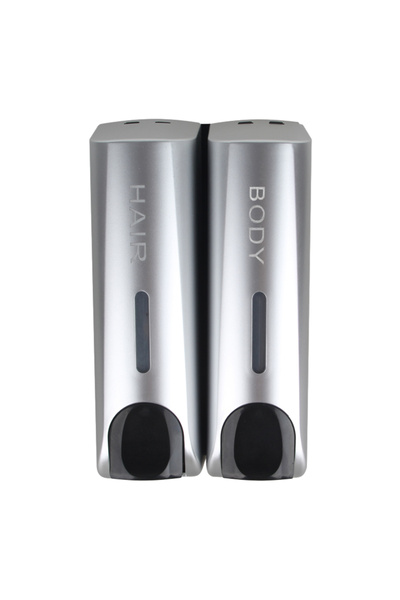 Alloet موزع صابون سائل فضي مزدوج الرأس، موزع جل استحمام، موزع لوشن، مثبت على ...