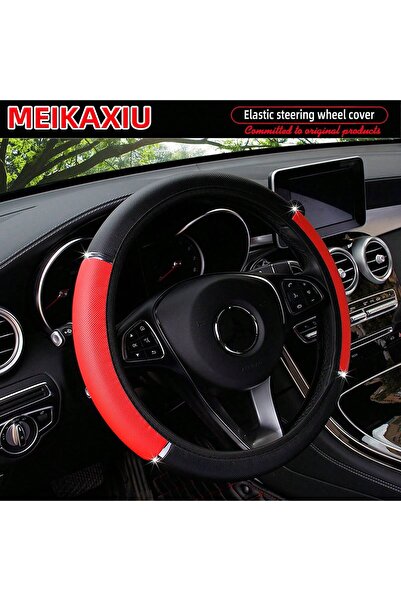 choice2 Red Shiny PU Leather Metal Stretchable Steering Wheel Cover Rimless C...