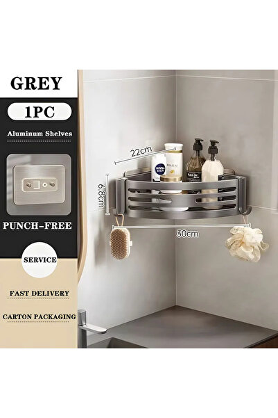 Choice Grey Aluminum Alloy Bathroom Shelves Punch-free Thickened Tripod Wall-...