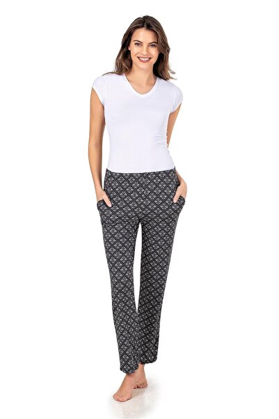 OBJE Black Diamond Patterned Viscose Women's Pajama Bottoms