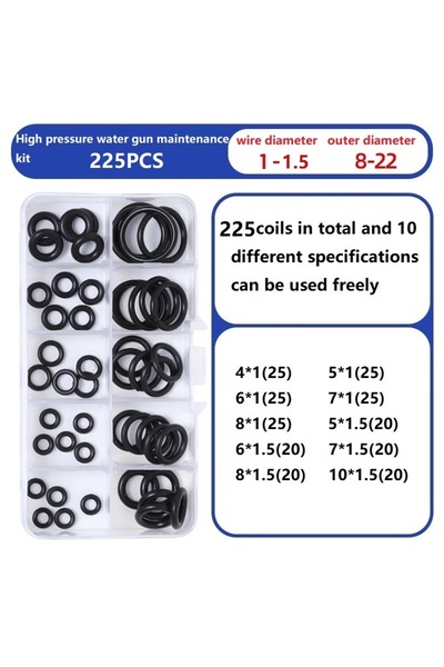Choice مجموعة 225 قطعة من حلقات النتريل عالية الضغط، تتضمن حشيات وأشرطة مانعة...