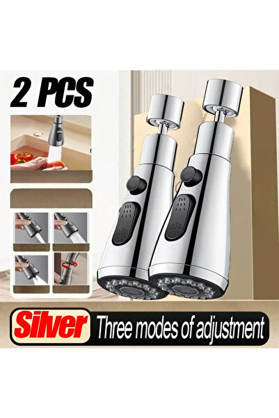 Choice1 قطعتان - فضي، موسّع صنبور مطبخ عالمي يدور 360 درجة، فلتر رذاذ بلاستيك...