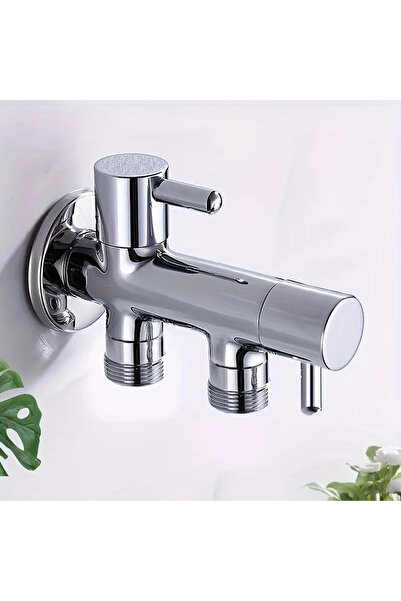 Choice صمام مزدوج المخرج فضي اللون مع مفتاح تحكم مزدوج - صمام زاوية لغسالة ال...