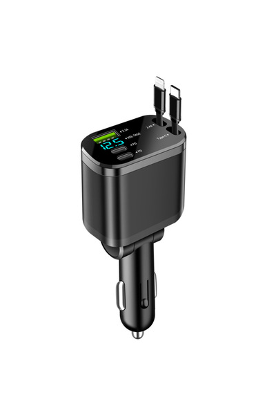 Choice شاحن سيارة قابل للسحب 5 في 1 من النوع C لأجهزة Apple، مزود بكابل USB م...