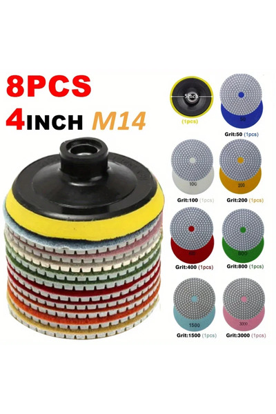 Choice مجموعة من 8 قطع من وسادات التلميع الماسية مقاس 4 بوصات (100 مم)، للاست...