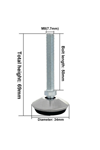 Choice 4 قطع من أرجل تسوية الأثاث الفضية القابلة للتعديل، مقاس 34 × M8 × 50 م...