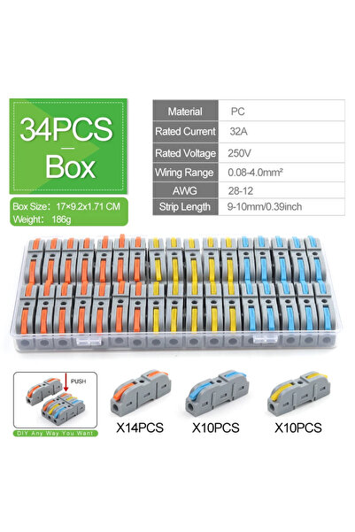 Choice Boxed NC- 221T Color 34PCS Boxed Lever Quick Home Wire Connectors Term...