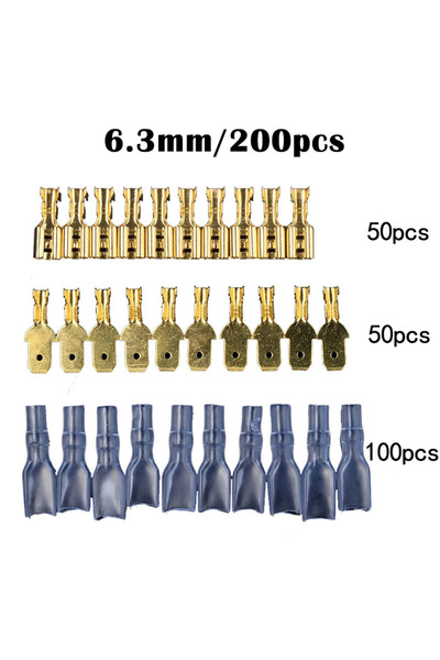 Choice 200PCS 6.3MM 200 Spade Crimp Terminals Female Male Cold Crimping Conne...