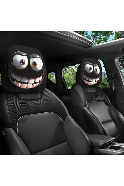 Choice غطاء مسند رأس السيارة من ستايل 3، قطعتان، بتصميم كرتوني مضحك بعيون مائ...