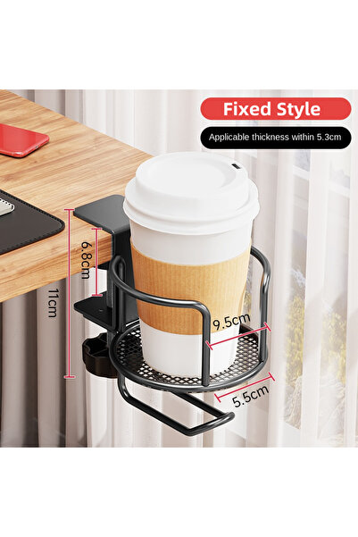 Choice حامل أكواب مكتبي ثابت 2 في 1 بدون حفر، مزود بذراع تثبيت مطورة قابلة لل...