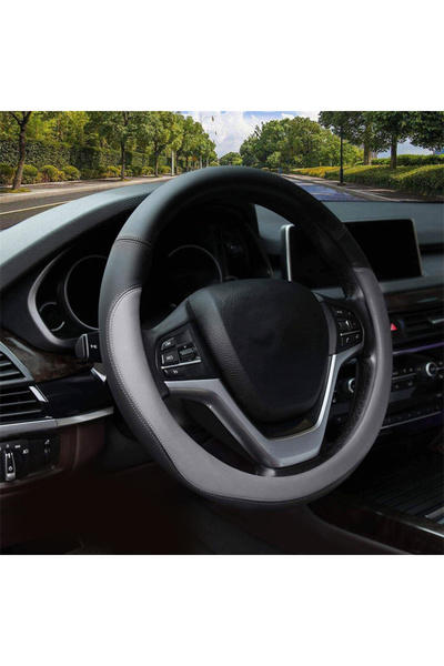 Choice غطاء عجلة قيادة سيارة جديد من الجلد الطبيعي بالكامل، رمادي اللون، مناس...
