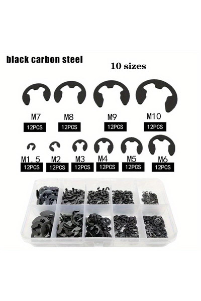 Choice 120pcs 120PCS Black Steel Retaining Circlip Set Snap Ring E-Clip Washe...