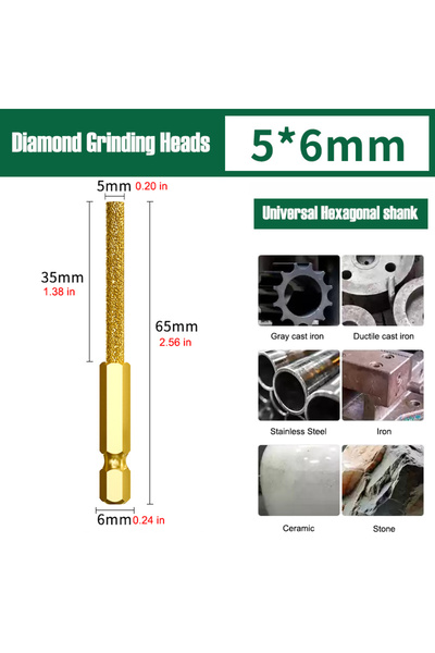 Choice4 5mm Cylindrical Diamond Grinding Head 6mm Universal Shank Brazing Fil...