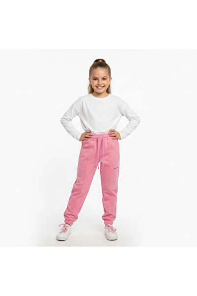 OBJE Girl's Pink 2-Thread Sweatpants with Front Pockets